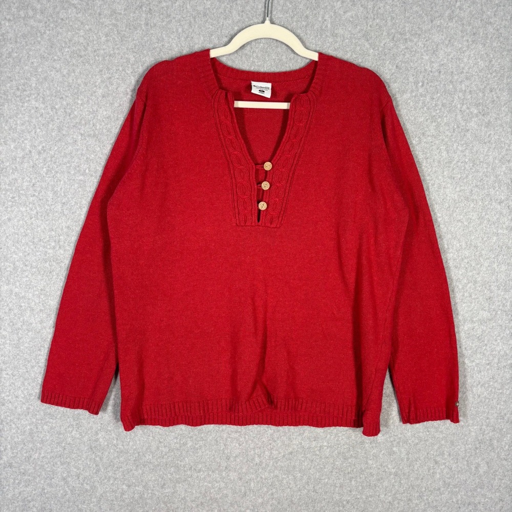 Columbia Cable Knit Sweater XL Red Wood Buttons Fisherman Heritage Country Farm